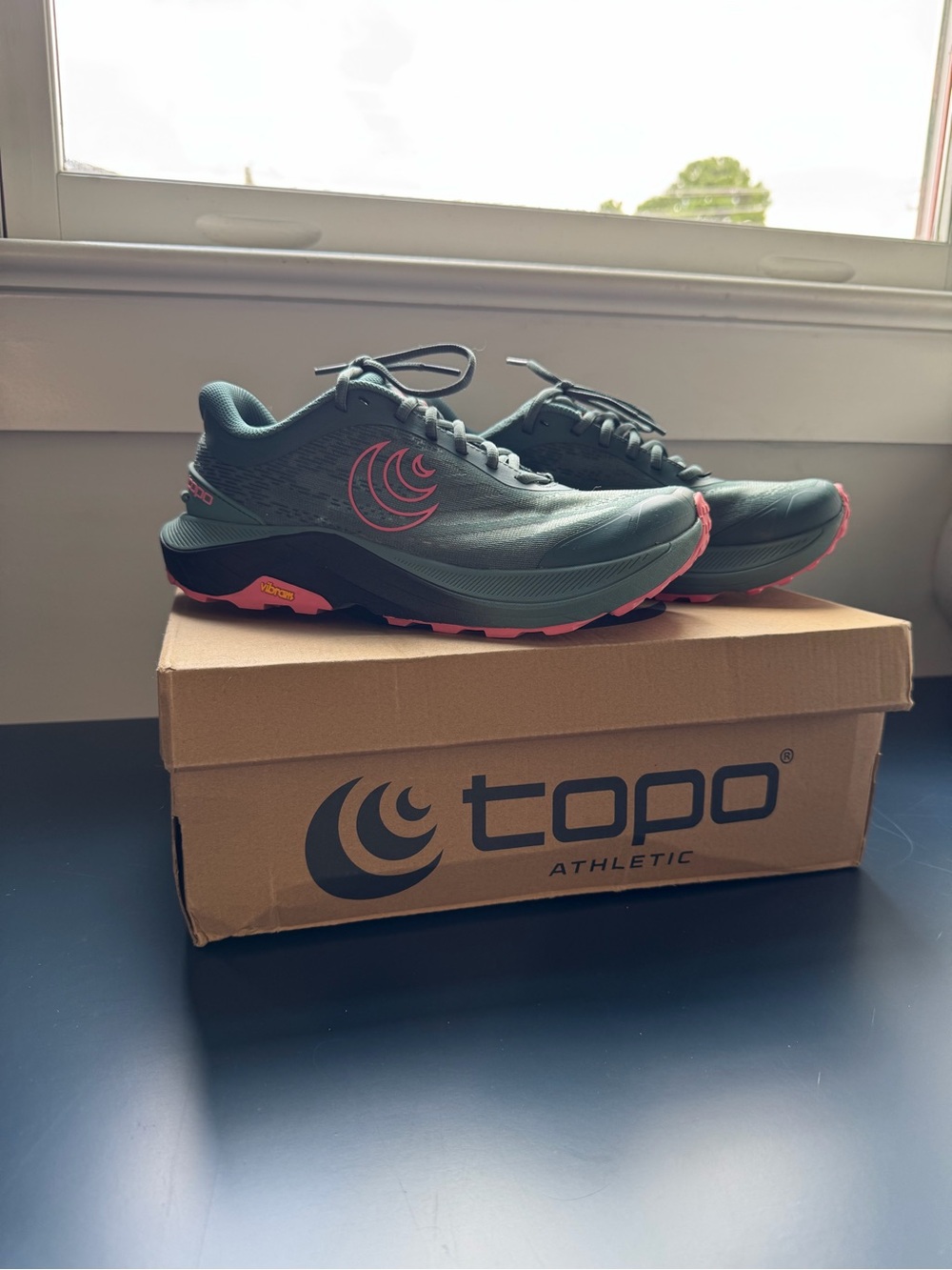 Topo Athletic Women’s Trail Sneakers — Green with Pink Accents